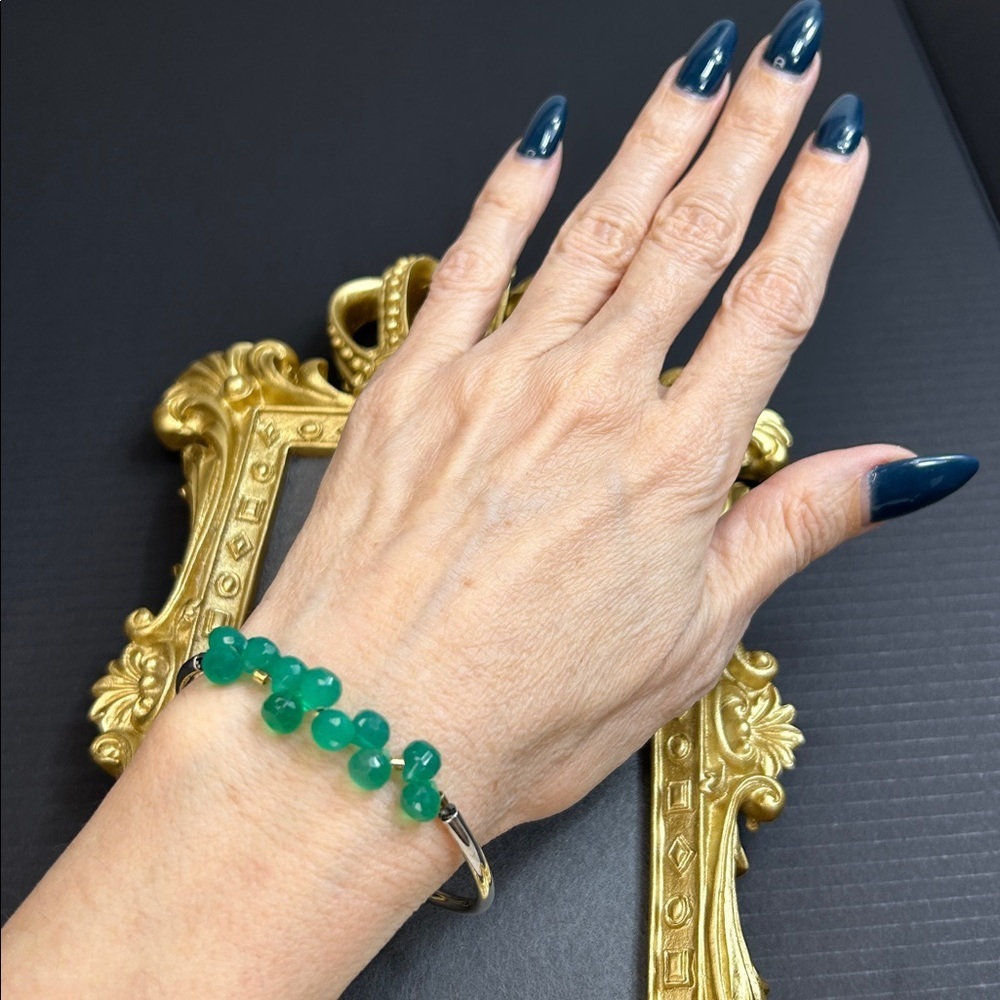 Elegant 925 Silver and Green Crystal Beaded Bracelet - Picture 6 of 6